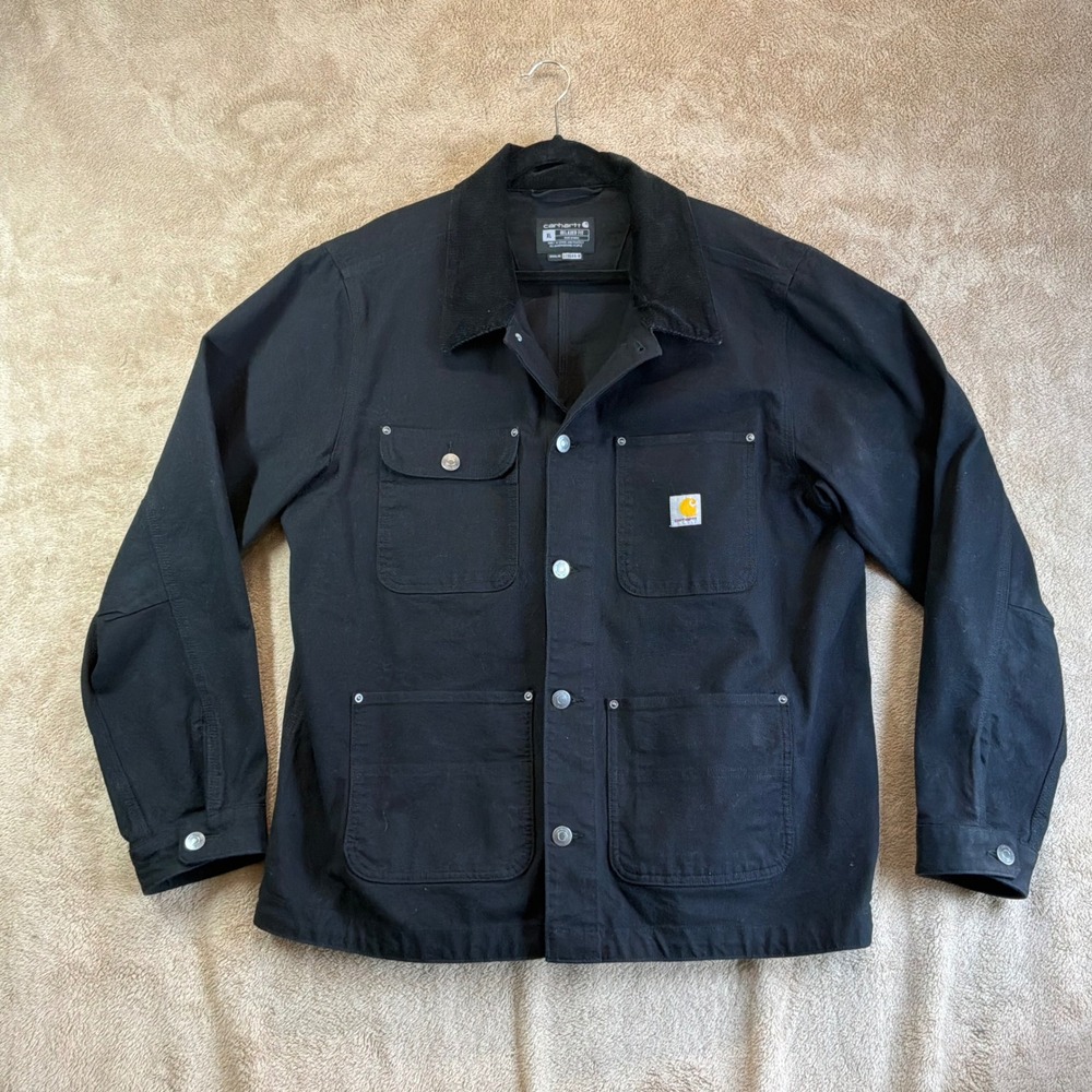 Carhartt Rugged Flex Relaxed Fit Chore Coat Black Canvas Jacket XL OC6644-M